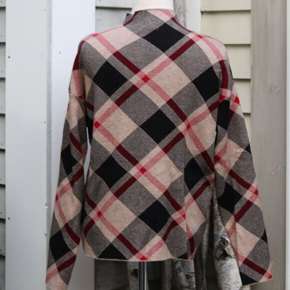 Rachel Zoe Tan Back Red Plaid Mock Turtleneck Sweater Sz SMALL - Picture 4 of 6